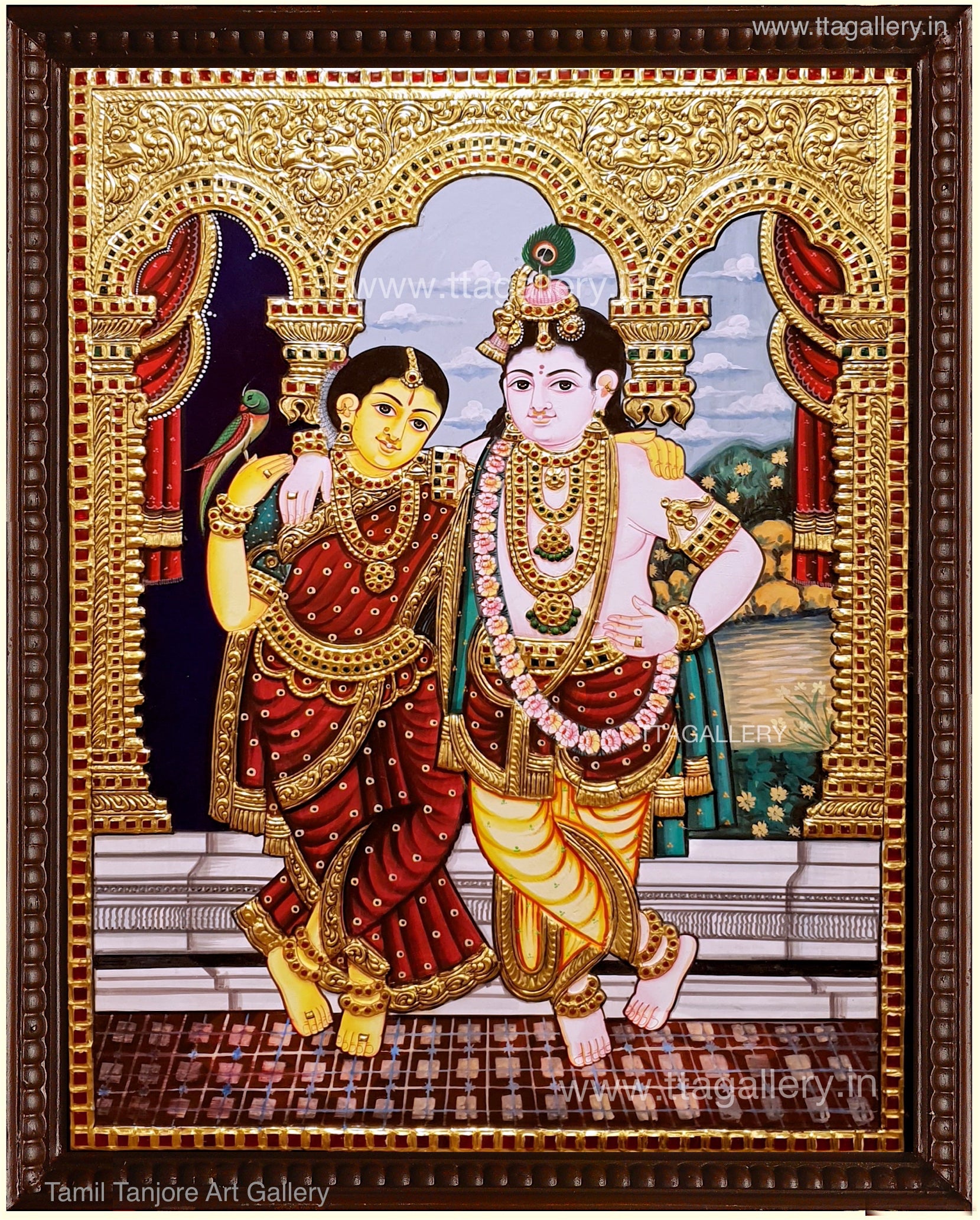 Radhe Krishna Red Tanjore Painting