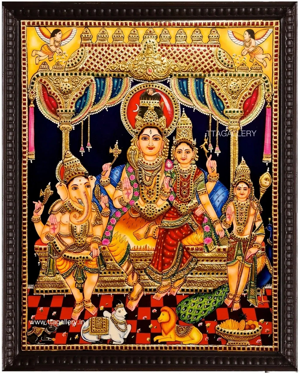 Shiva Family Semi Embossed Tanjore Painting