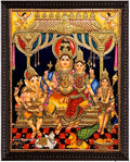 Shiva Family Semi Embossed Tanjore Painting