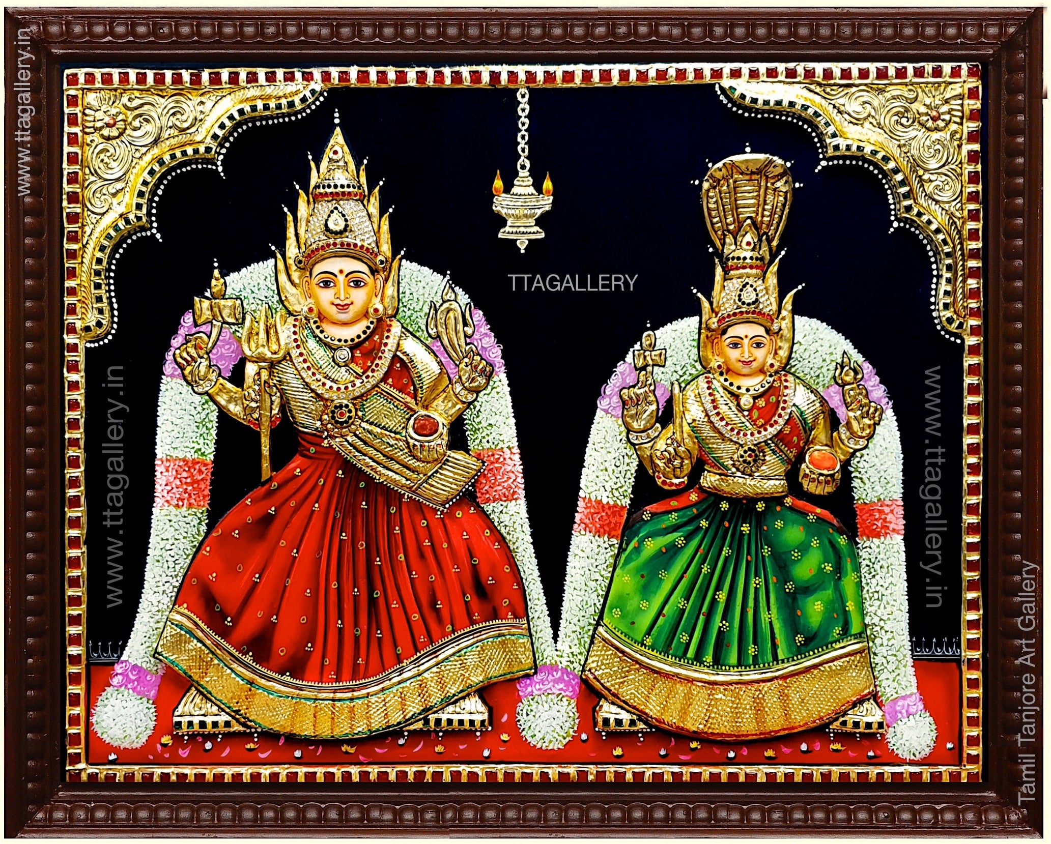 Shree Kolaathamman Shree Vembuliamman 3D Embossed Tanjore Painting