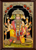 Panchamugha Hanuman Yellow Tanjore Painting