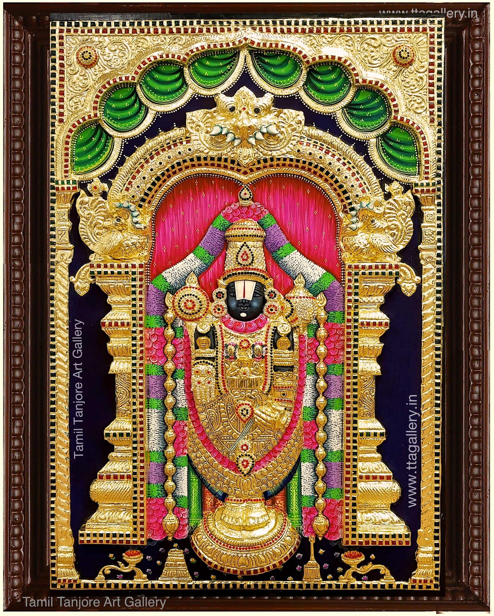 3D Thirupathi Balaji Pink Tanjore Painting