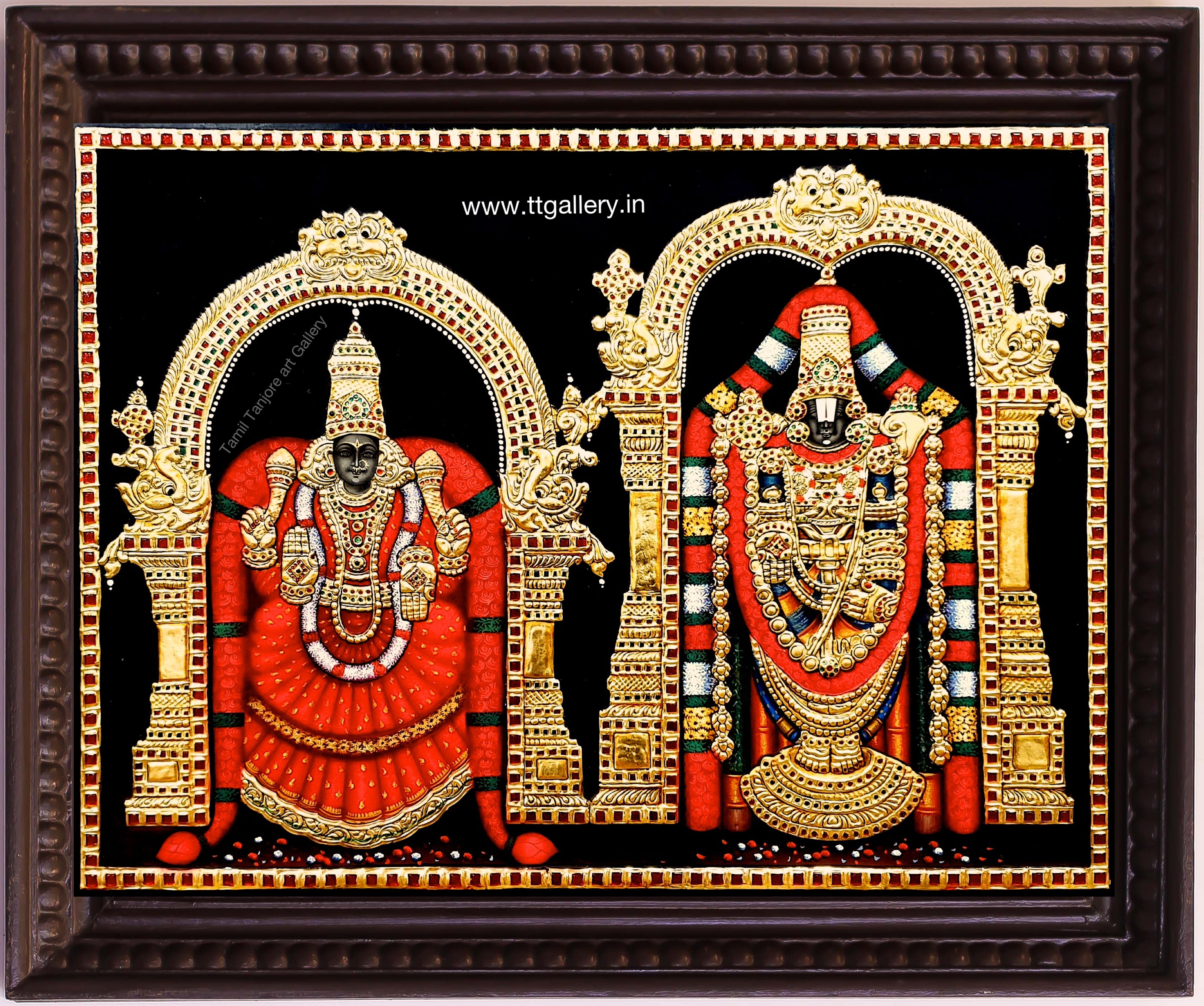 Balaji Padmavathi RED Saree Tanjore Painting