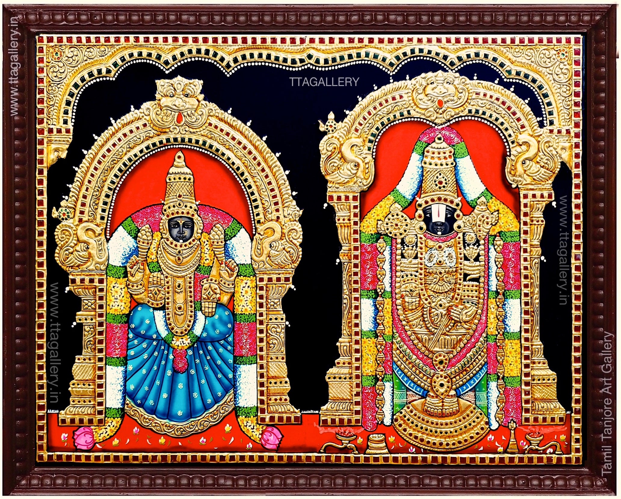 Balaji Padmavathi Red Tanjore Painting
