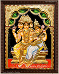 Brahma Saraswati Semi Embossed Tanjore Painting