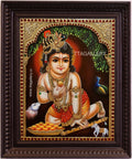 Krishna With Laddu Tanjore Painting