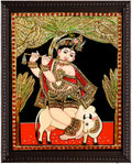 Krishna Flute Gold Tree Tanjore Painting