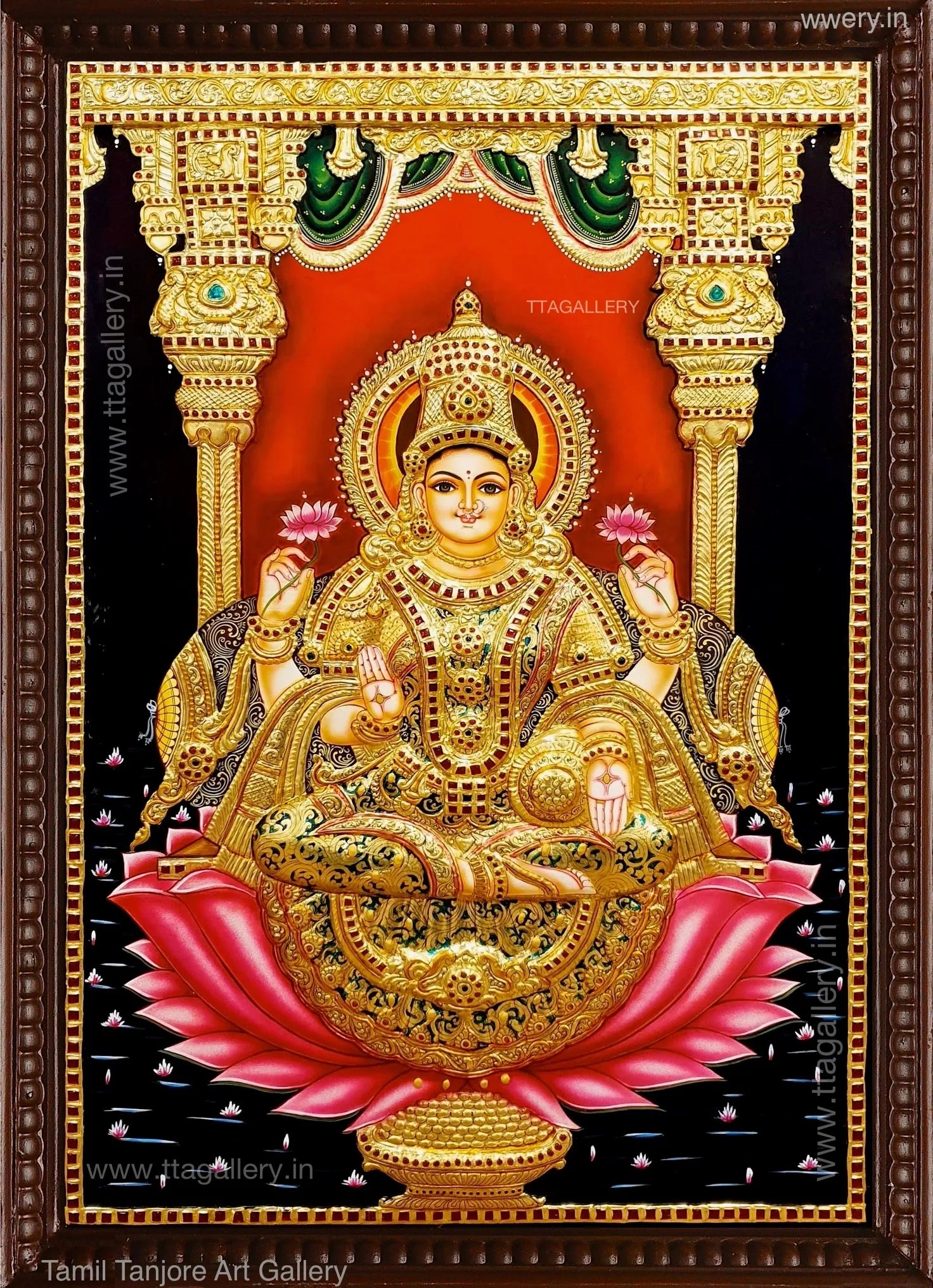Gaja Lakshmi Semi Embossed Tanjore Painting