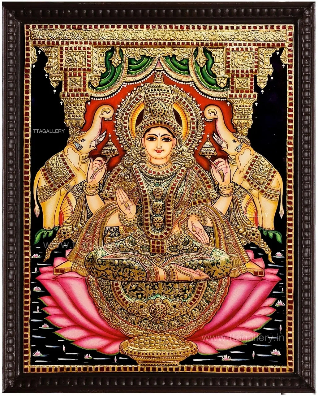 Gaja Lakshmi Antique finish Semi Embossed Tanjore Painting