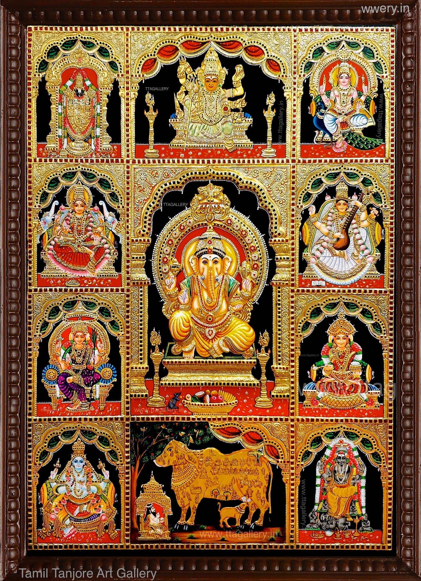 Pooja Painting with 3D Ganesha Tanjore Painting