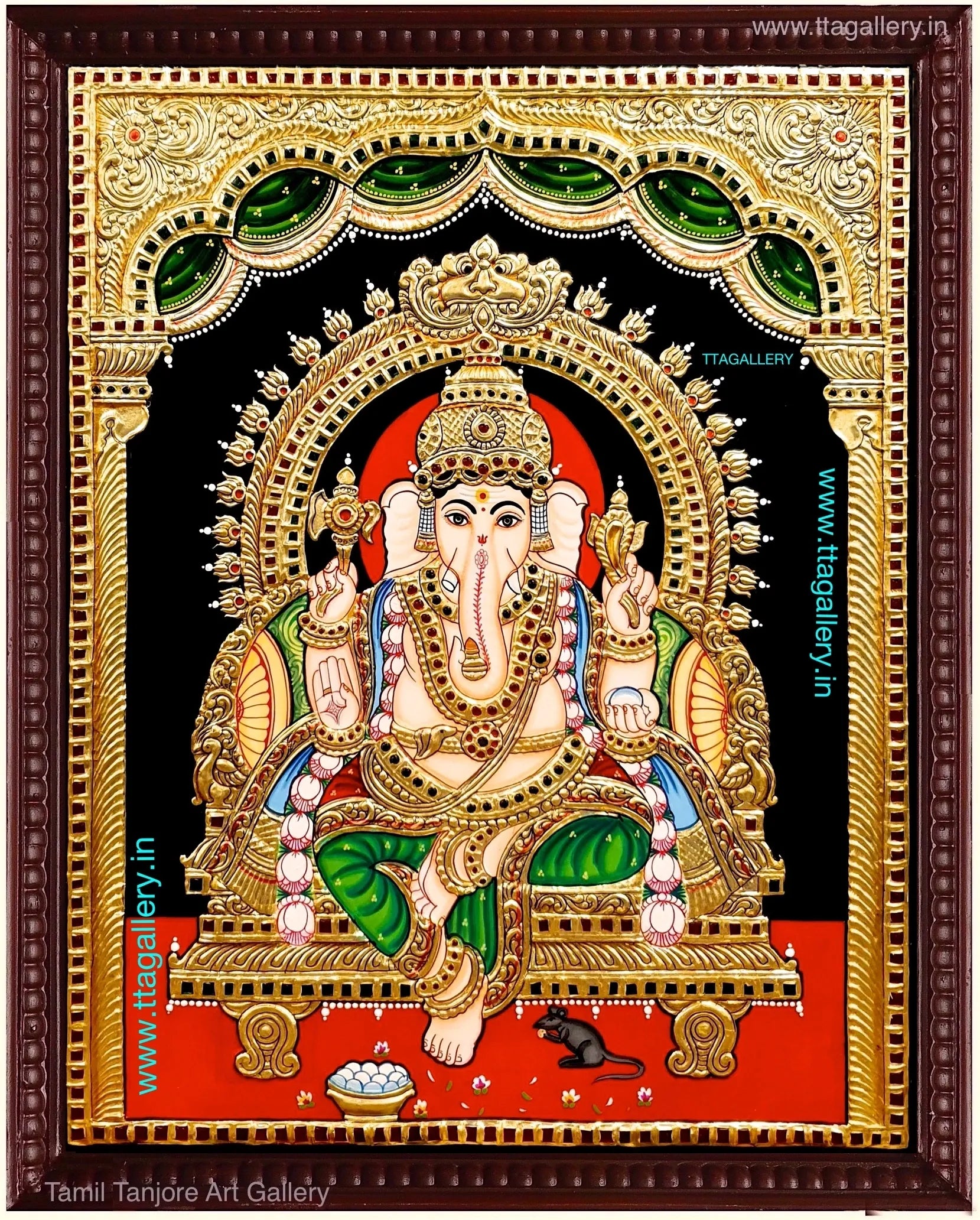 Ganesha Green 2 Tanjore Painting