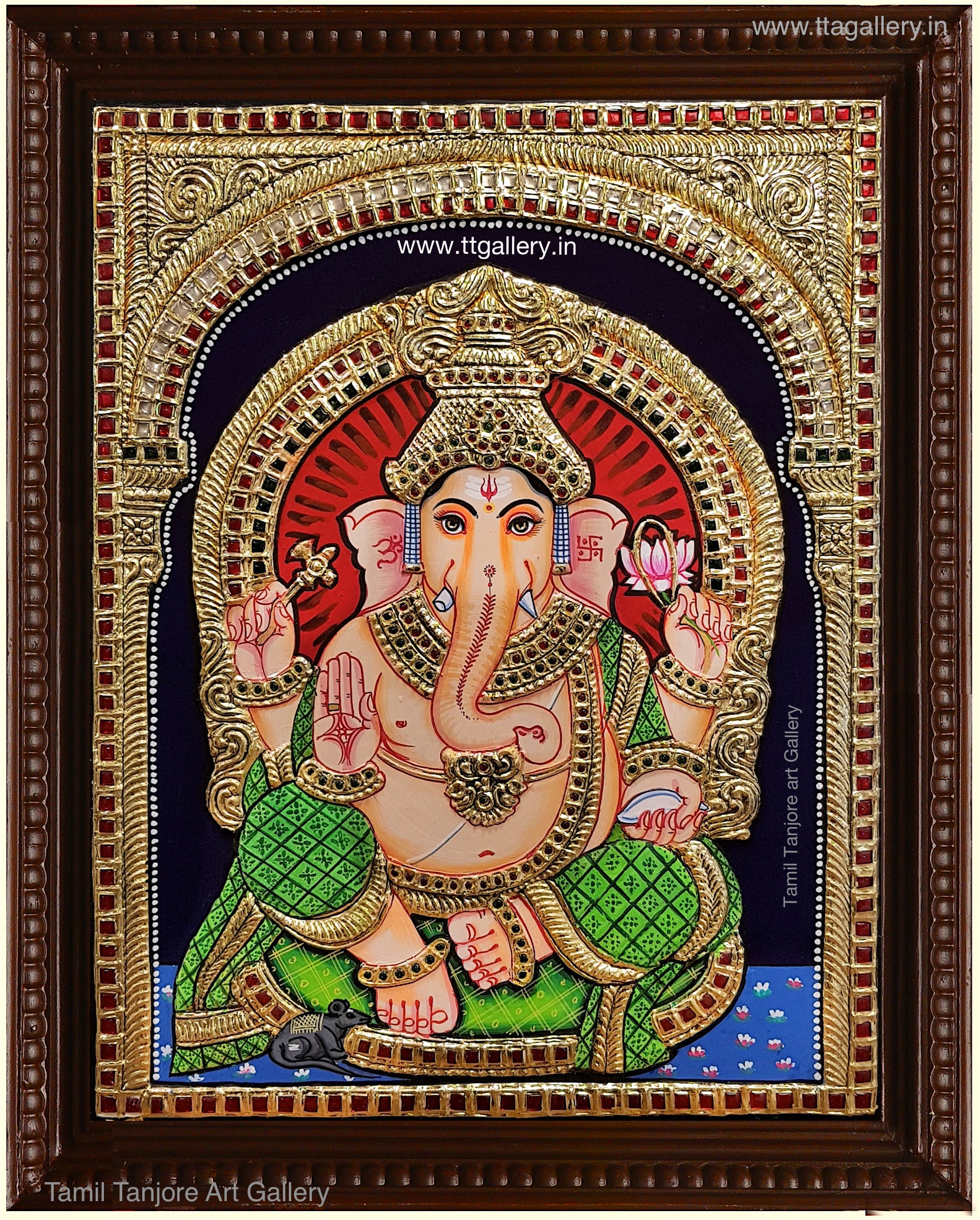Ganesha Green Tanjore Painting