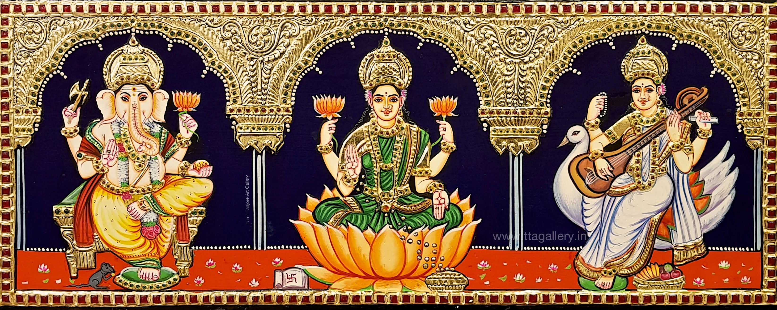 Vinayakar Lakshmi Saraswathi 2 Tanjore Painting