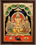 Ganesha Riddhi Siddhi Semi Embossed Tanjore Painting