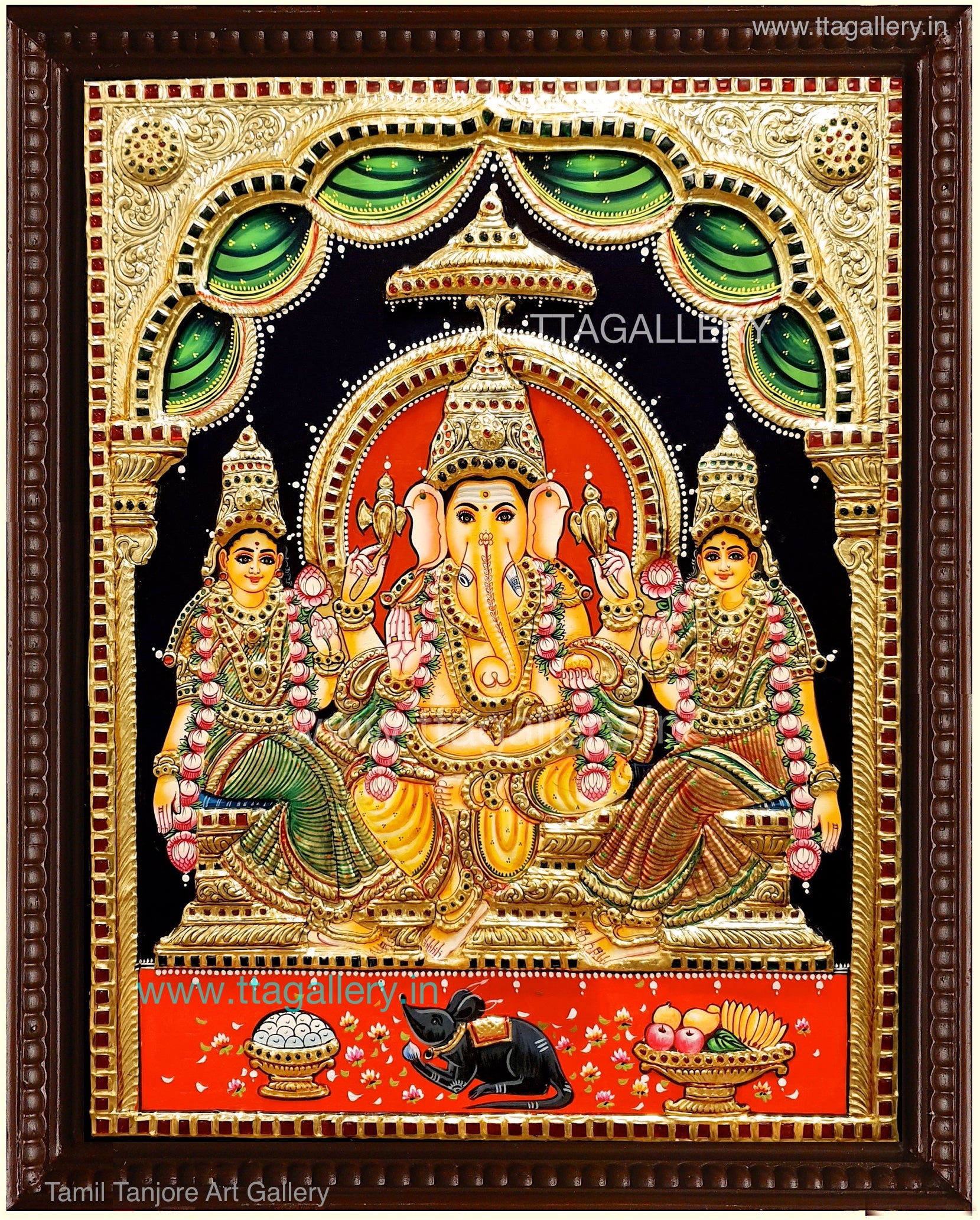 Ganesha Riddhi Siddhi Semi Embossed Tanjore Painting