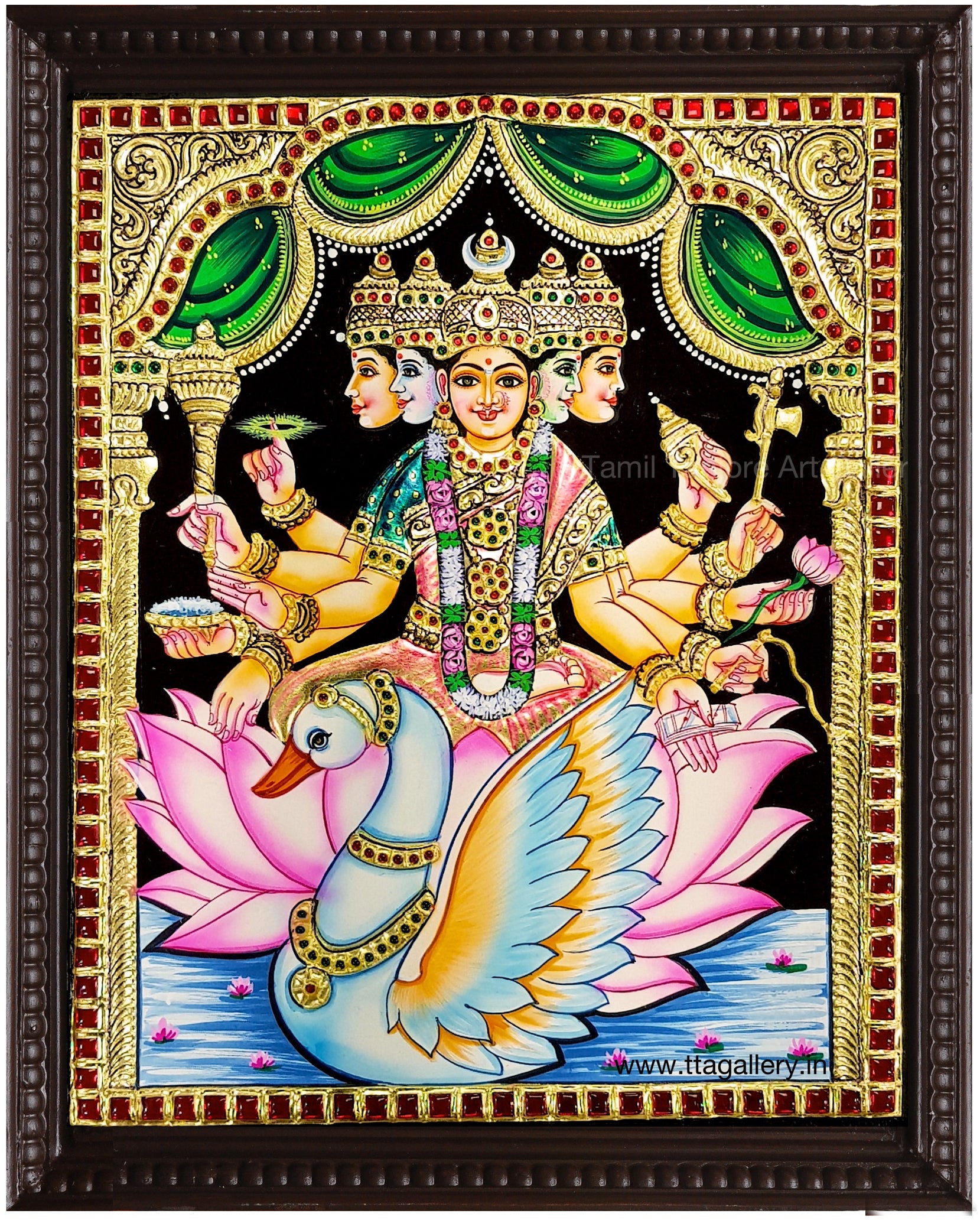 Gayathri Devi in Swan Tanjore Painting
