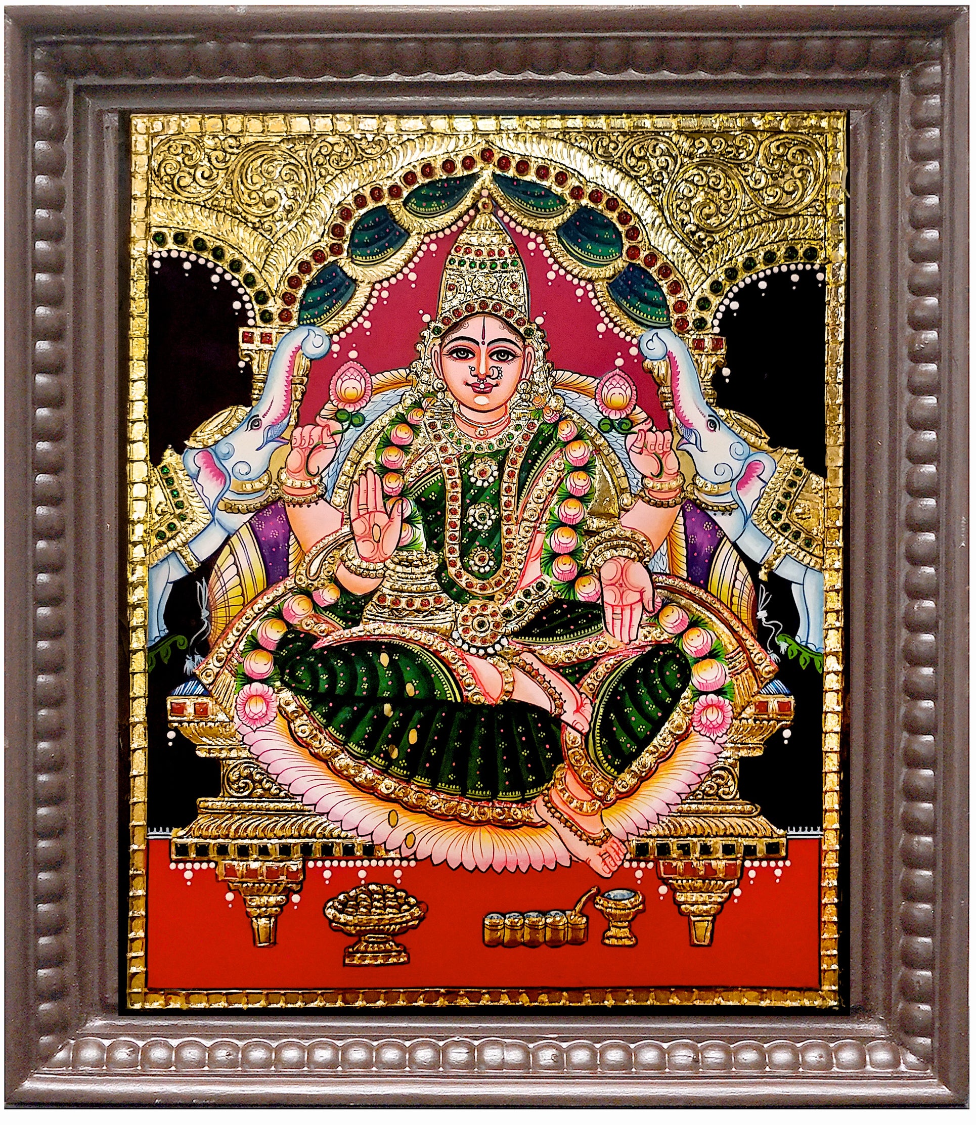 Gajalakshmi Dark Green Tanjore Painting