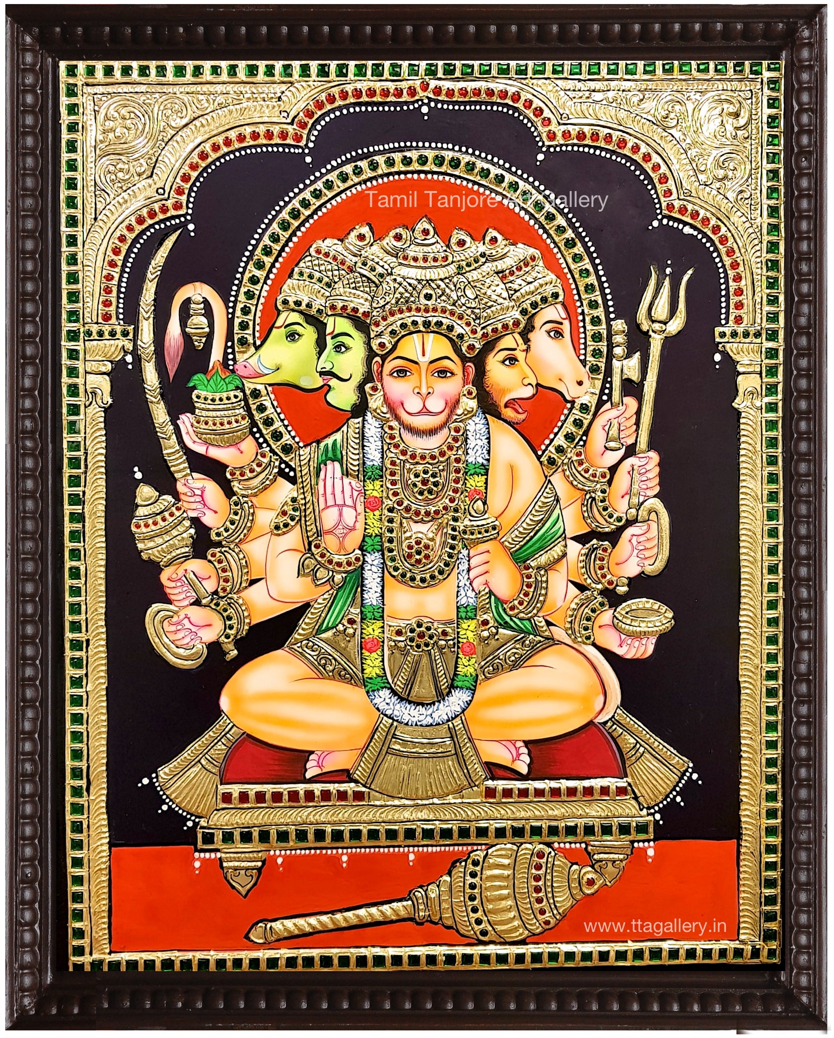 Panchamugha Hanuman Sitting Tanjore Painting