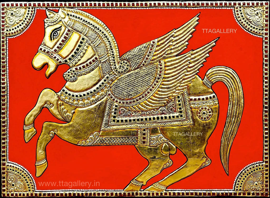Golden Horse Tanjore Painting