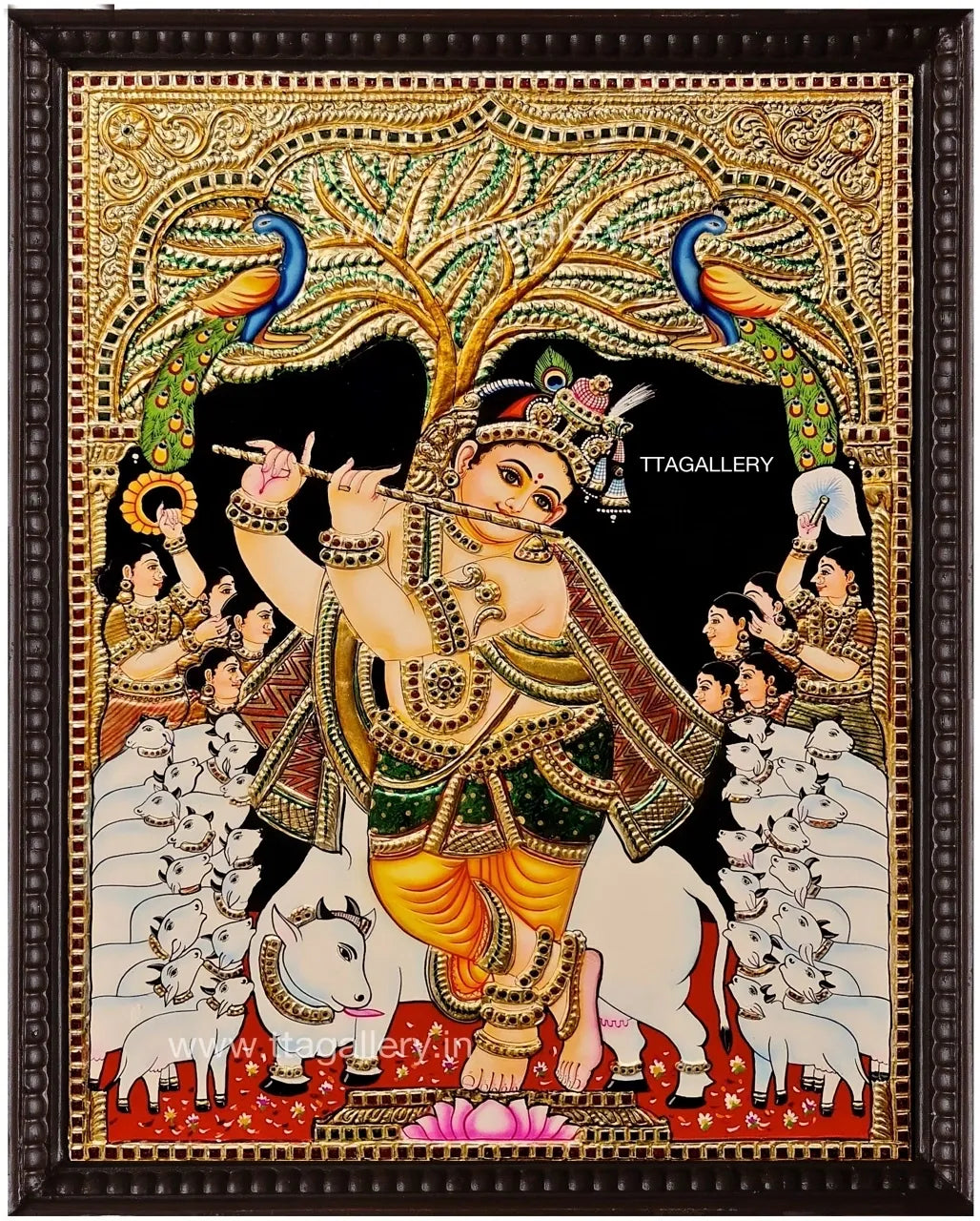 Krishna with Cows Traditional Tanjore Painting