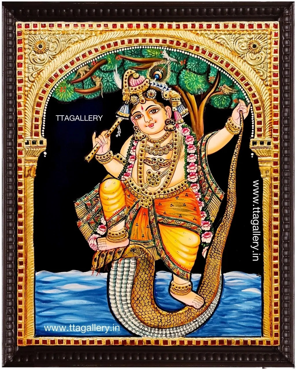 Krishna with Snake Tanjore Painting