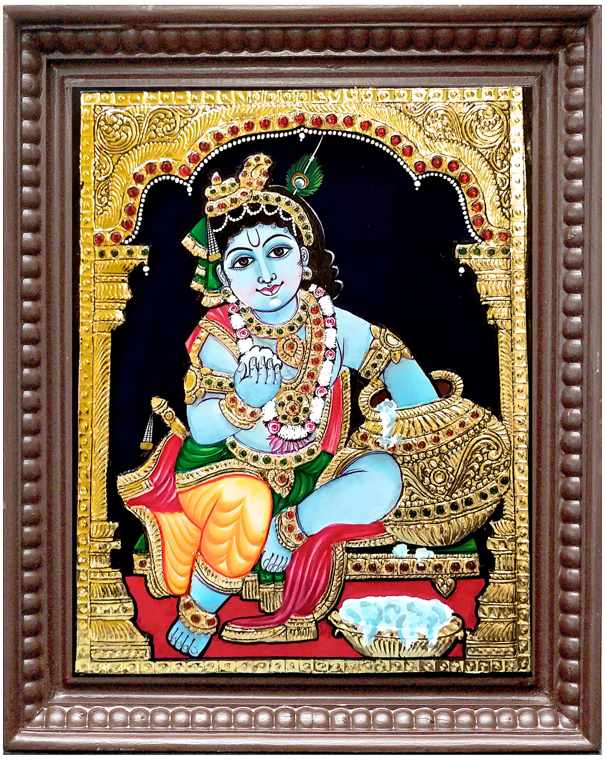 Butter Krishna Blue Tanjore Painting