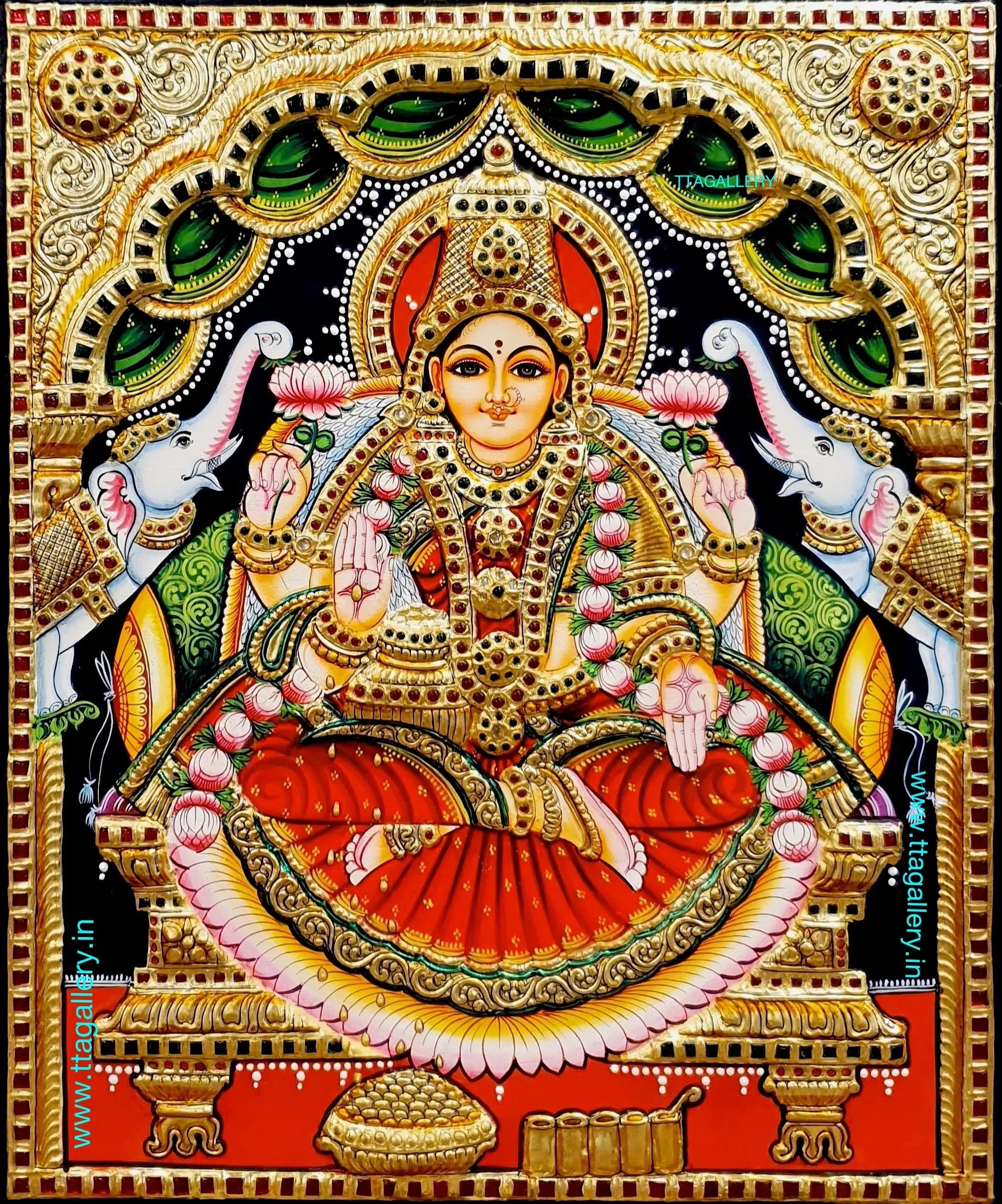 Gaja Lakshmi Semi Embossed Tanjore Painting