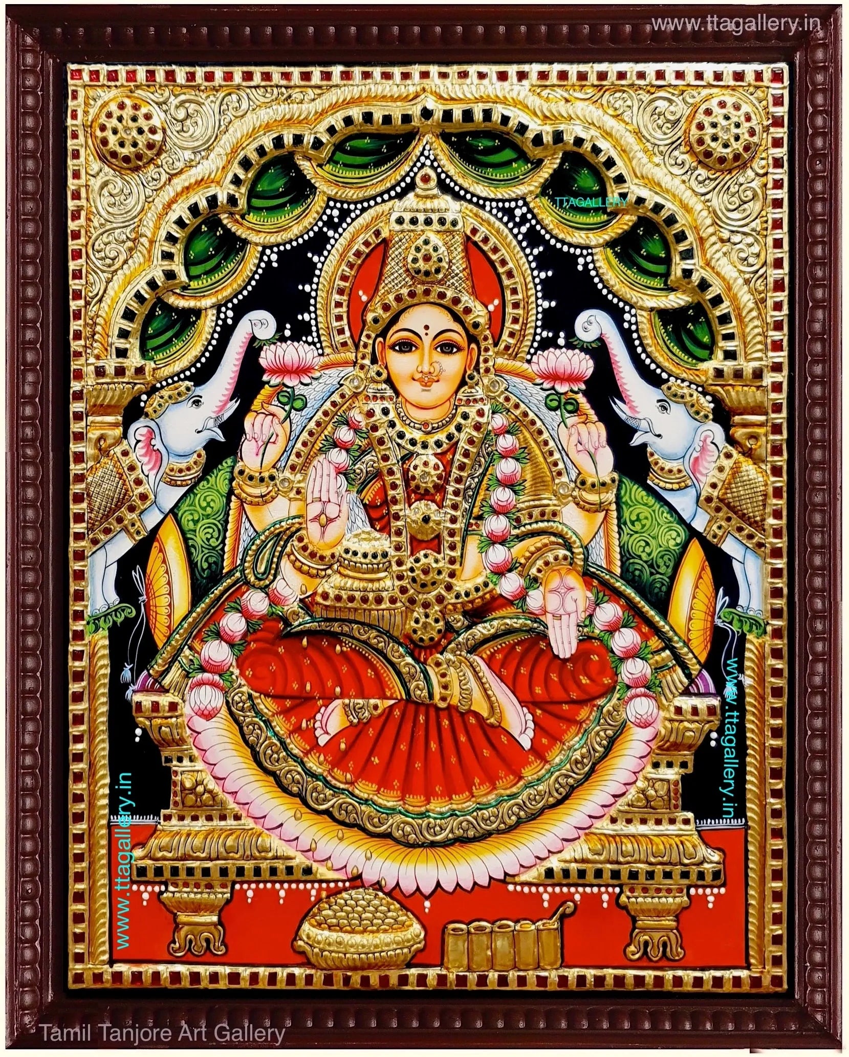 Gaja Lakshmi Semi Embossed Tanjore Painting