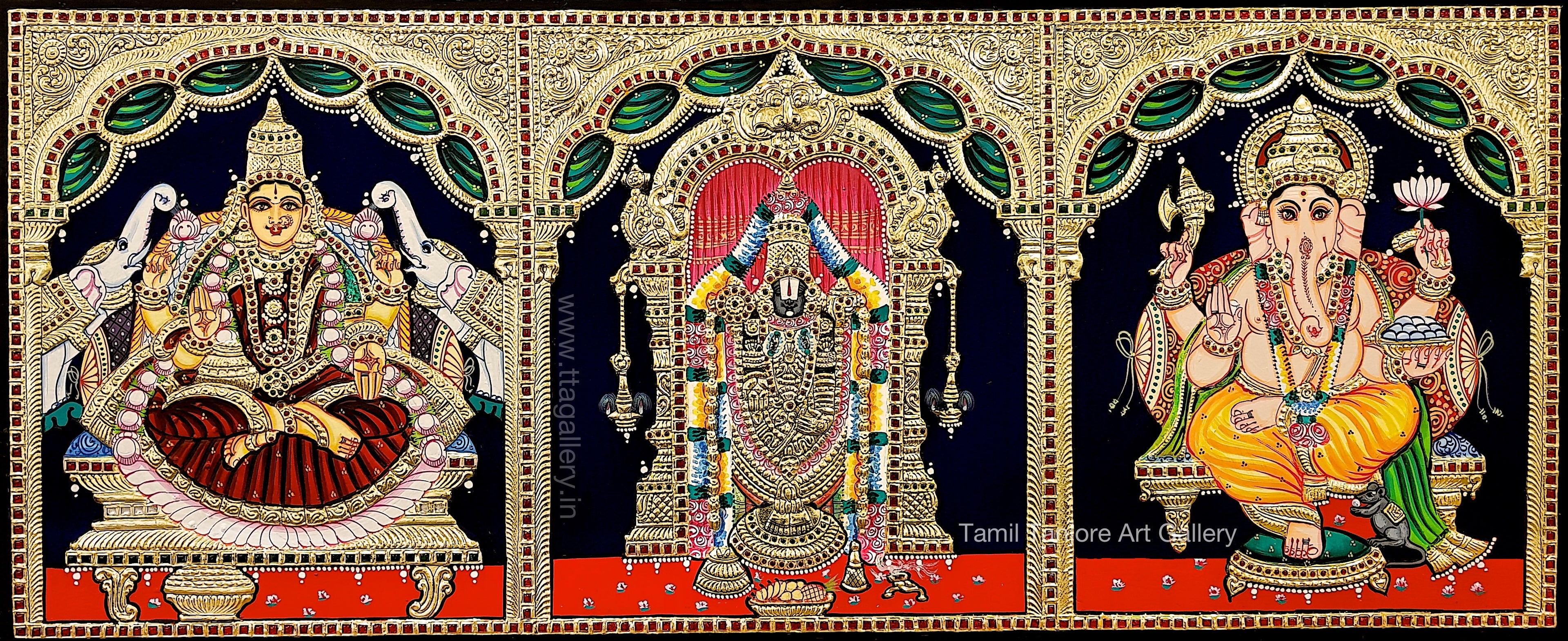 Vinayakar Lakshmi Balaji Tanjore Painting