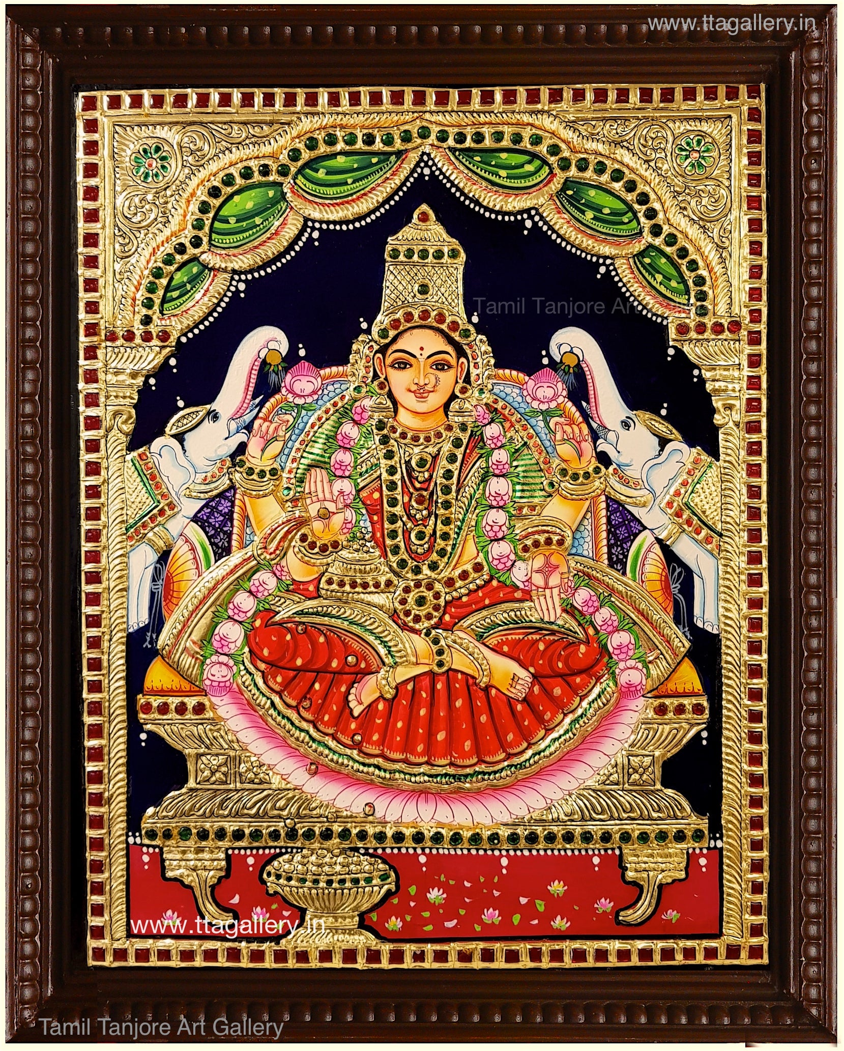 Gajalakshmi Red South Tanjore Painting