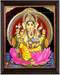 Lotus Ganesha Red Tanjore Painting