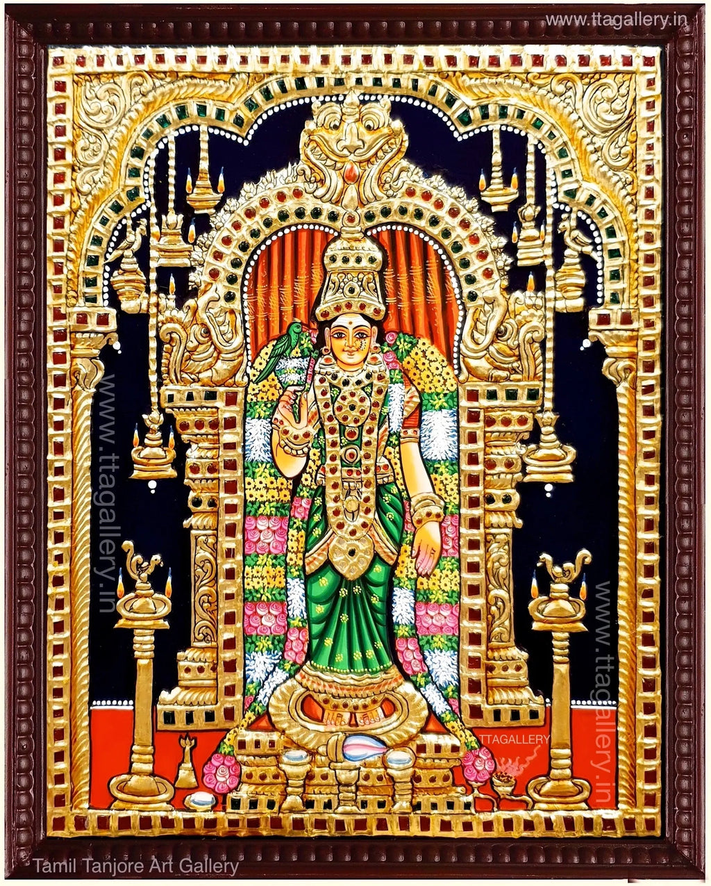 Meenakshi Amman Peacock Tanjore Painting