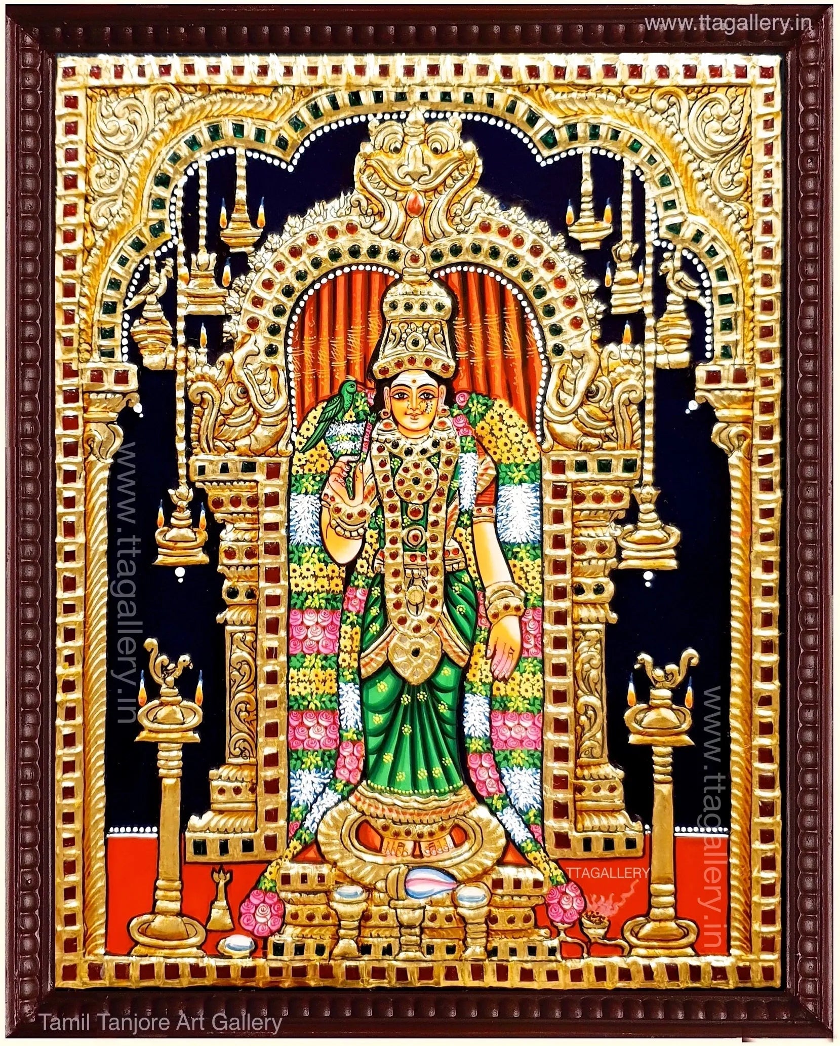 Meenakshi Amman Peacock Tanjore Painting
