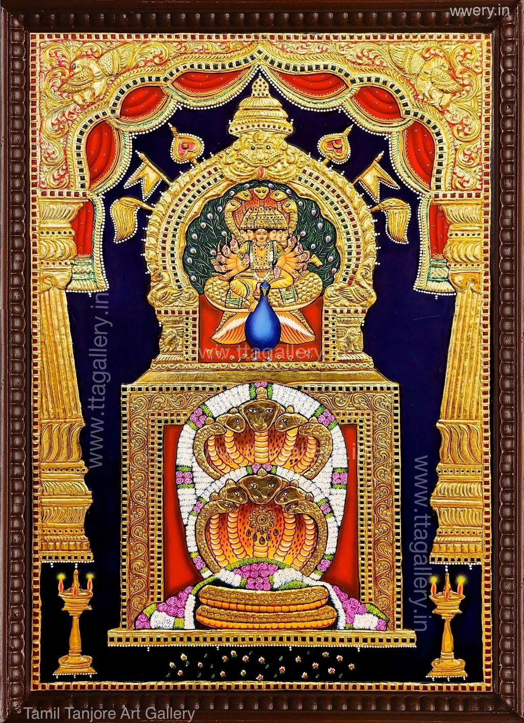Murugan with Peacock Tanjore Painting
