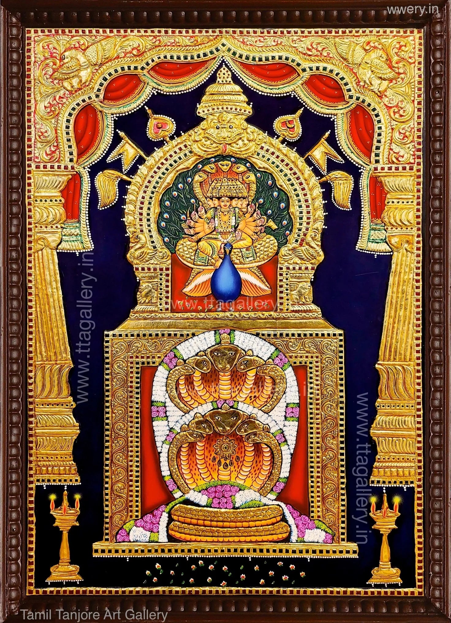 Murugan with Peacock Tanjore Painting