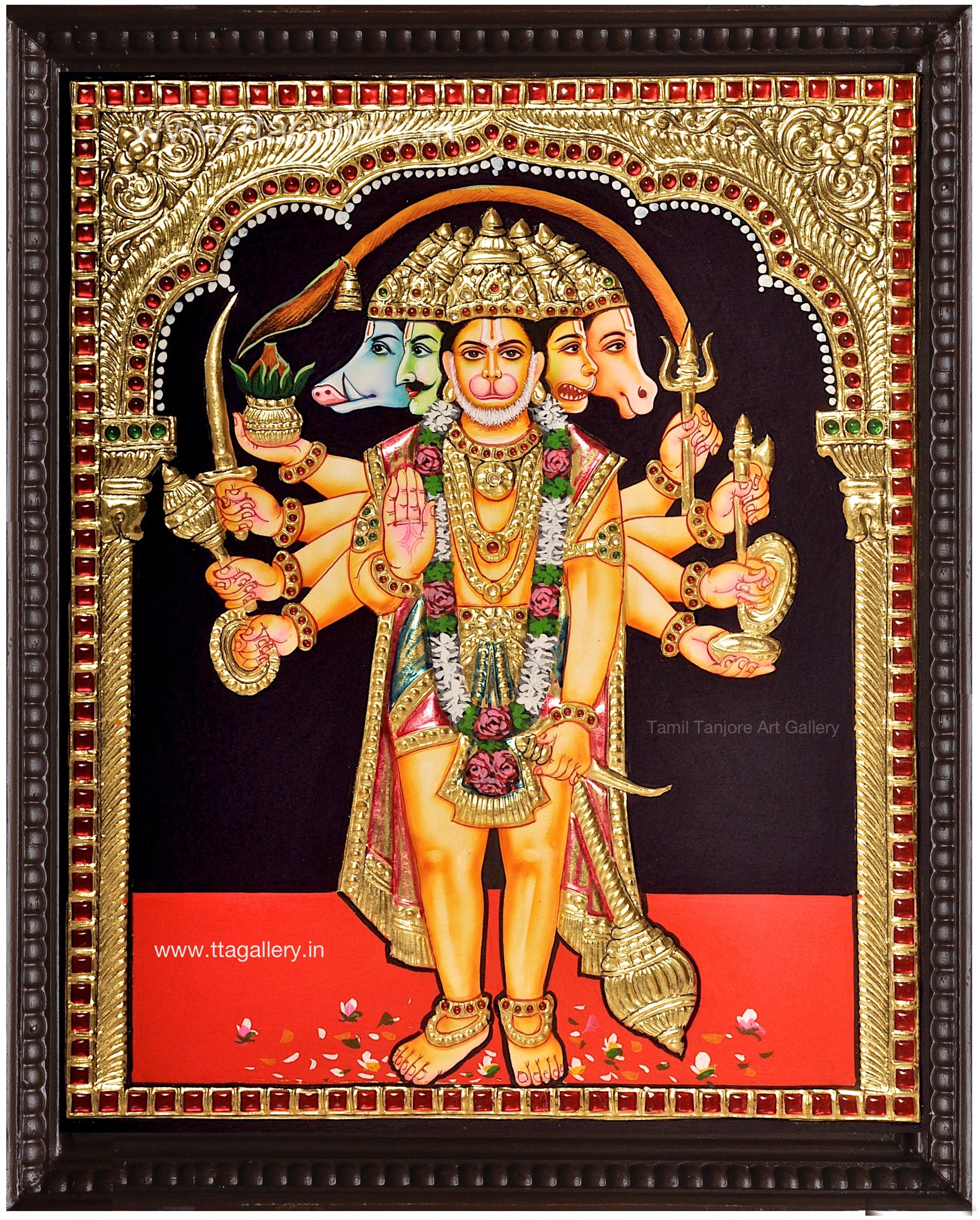 Panchamugha Hanuman Standing Tanjore Painting