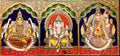 Vinayakar Lakshmi Saraswathi Yellow Tanjore Painting