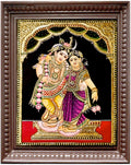Radha Krishnan lavender Sari Tanjore Painting
