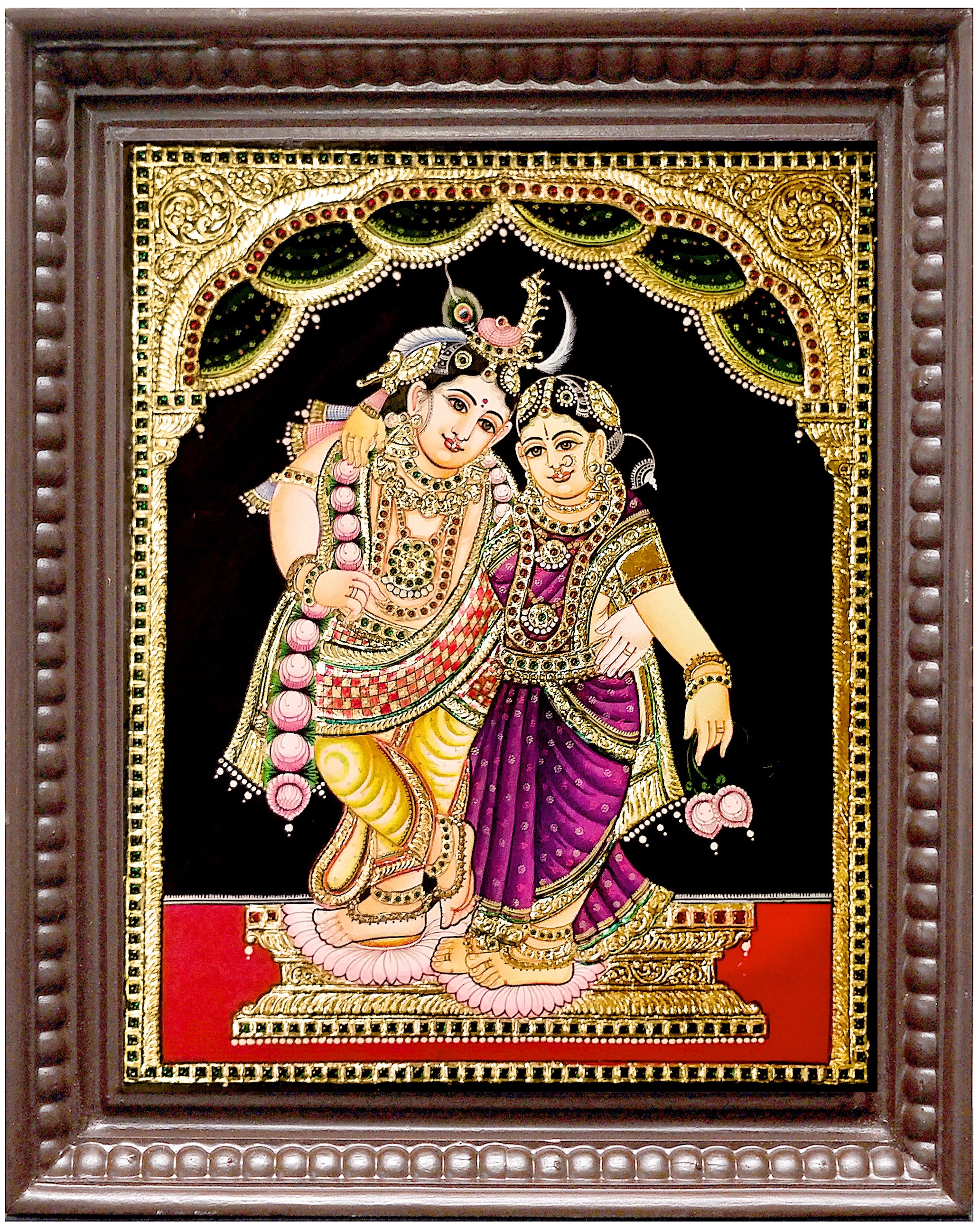 Radha Krishnan lavender Sari Tanjore Painting