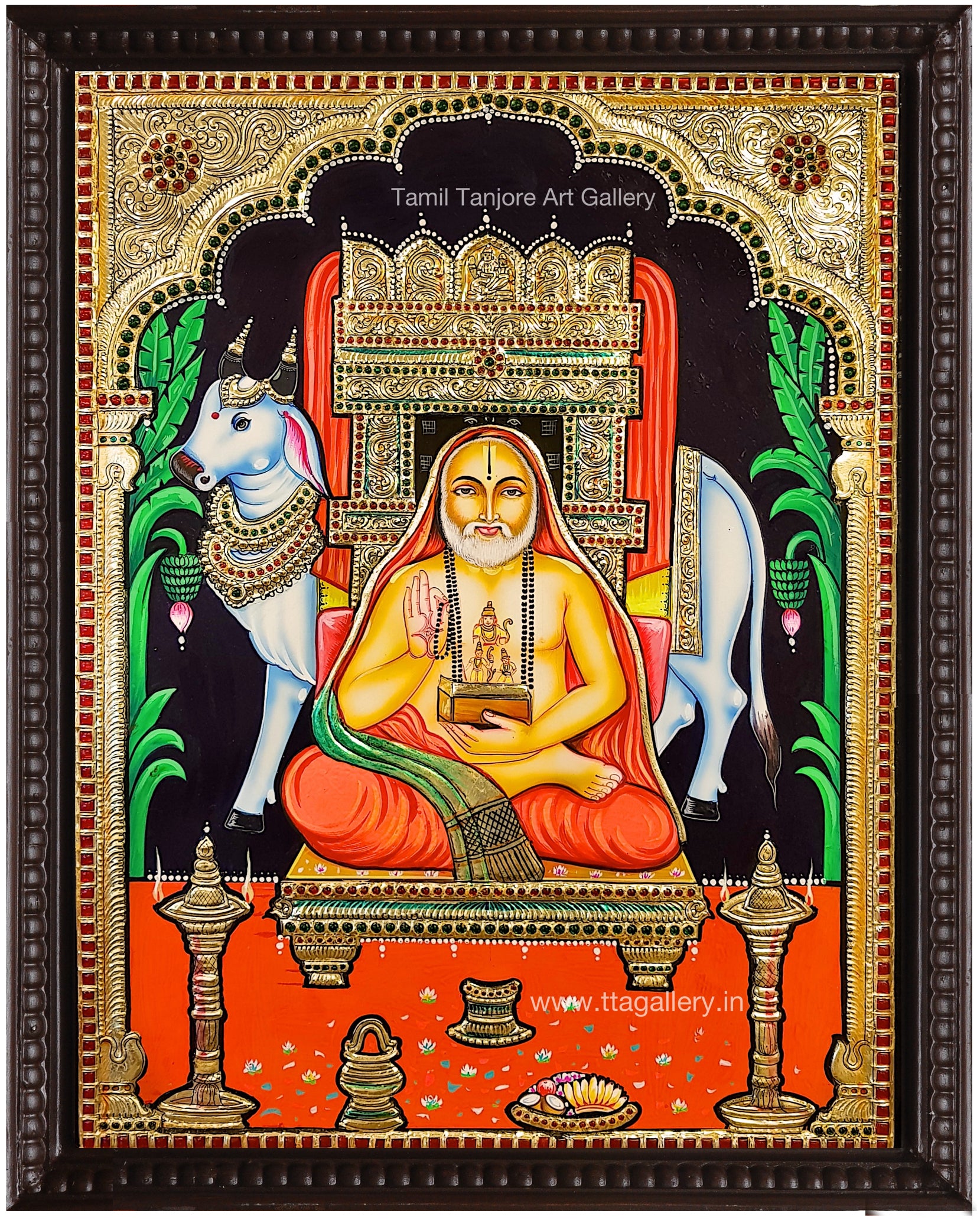 Raghavendra Red Swamy Tanjore Painting