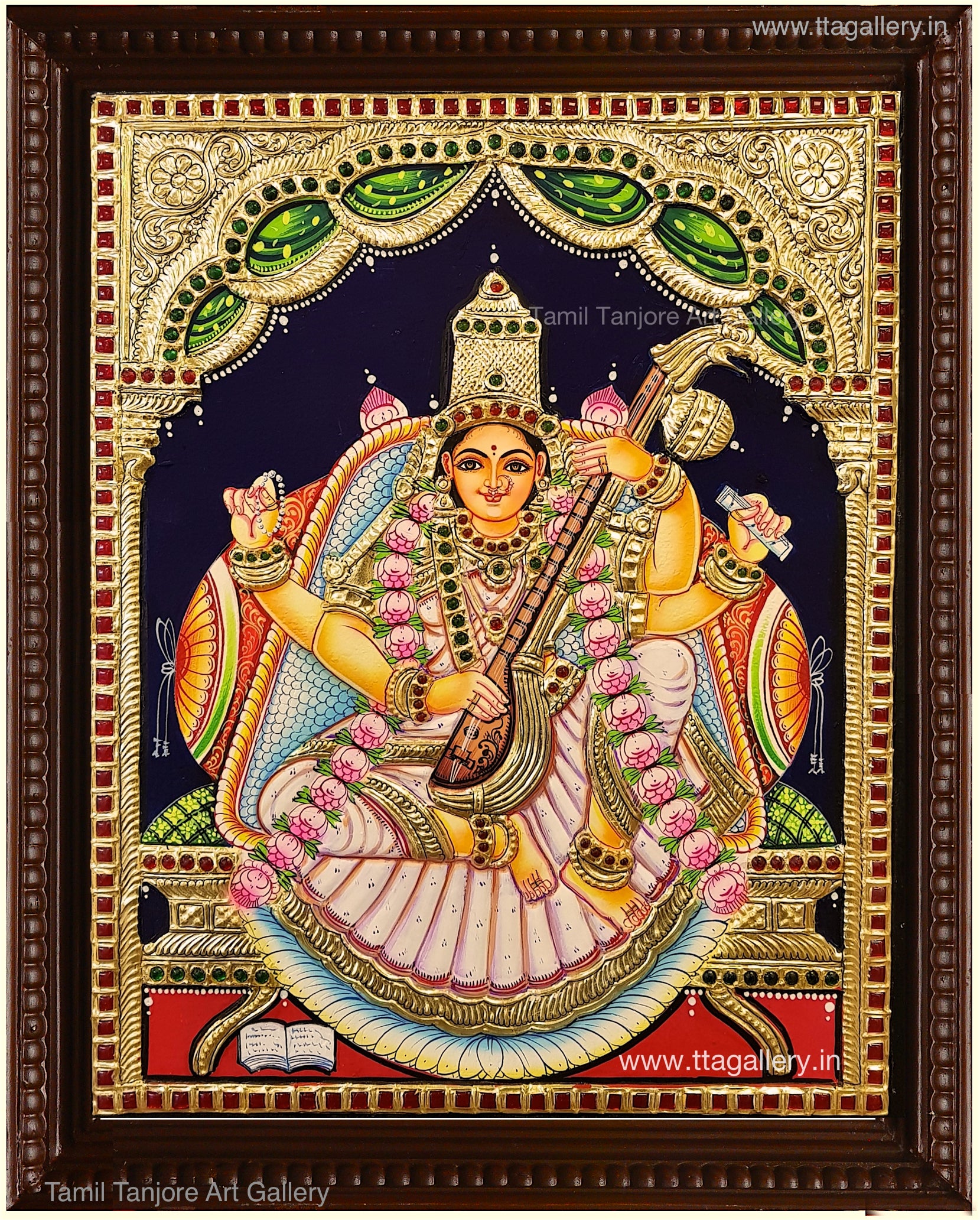 Saraswathi White SareeTanjore Painting