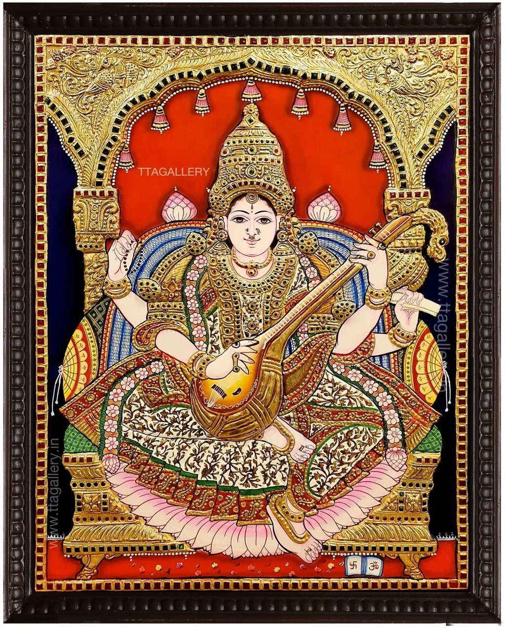 Saraswathi Antique finish Semi Embossed Tanjore Painting