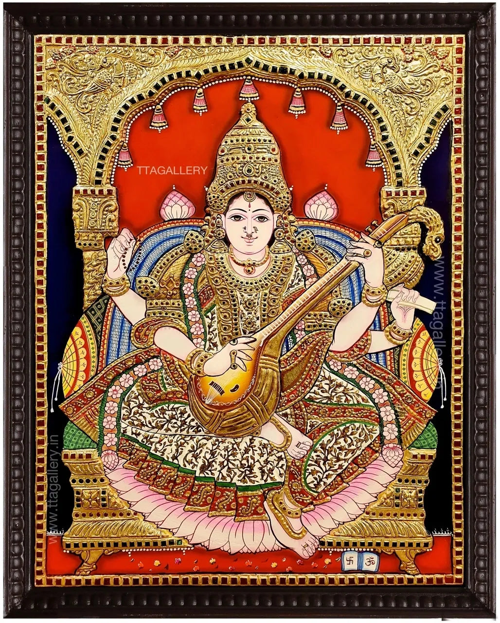 Saraswathi Antique finish Semi Embossed Tanjore Painting
