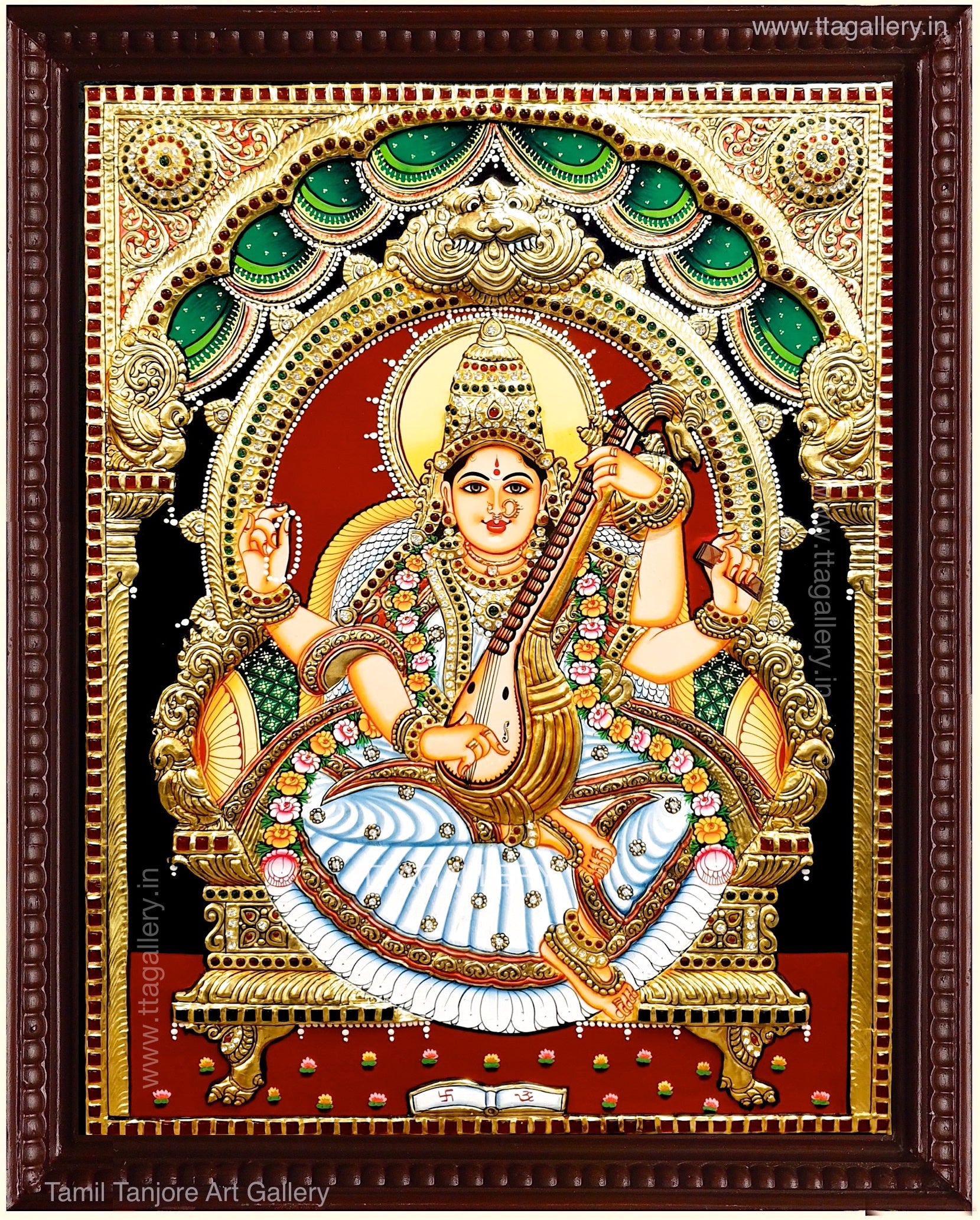 Saraswathi Antique finish Semi Embossed Tanjore Painting