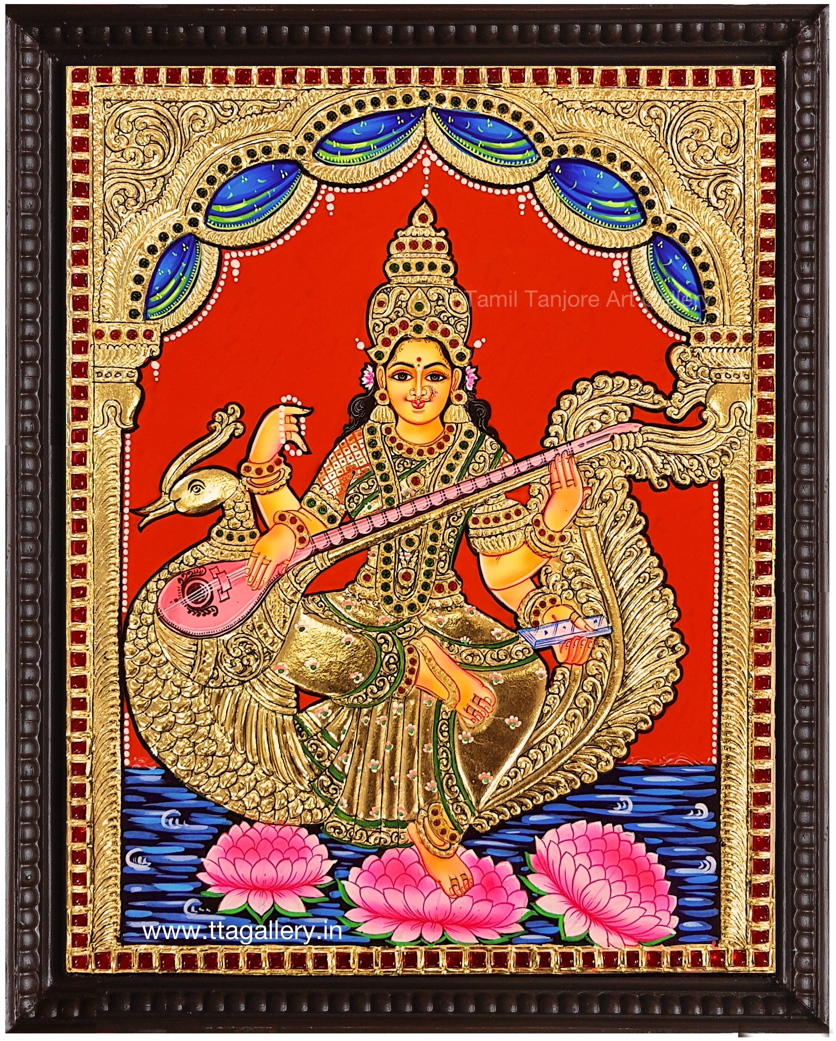 Saraswathi With Swan Tanjore Painting