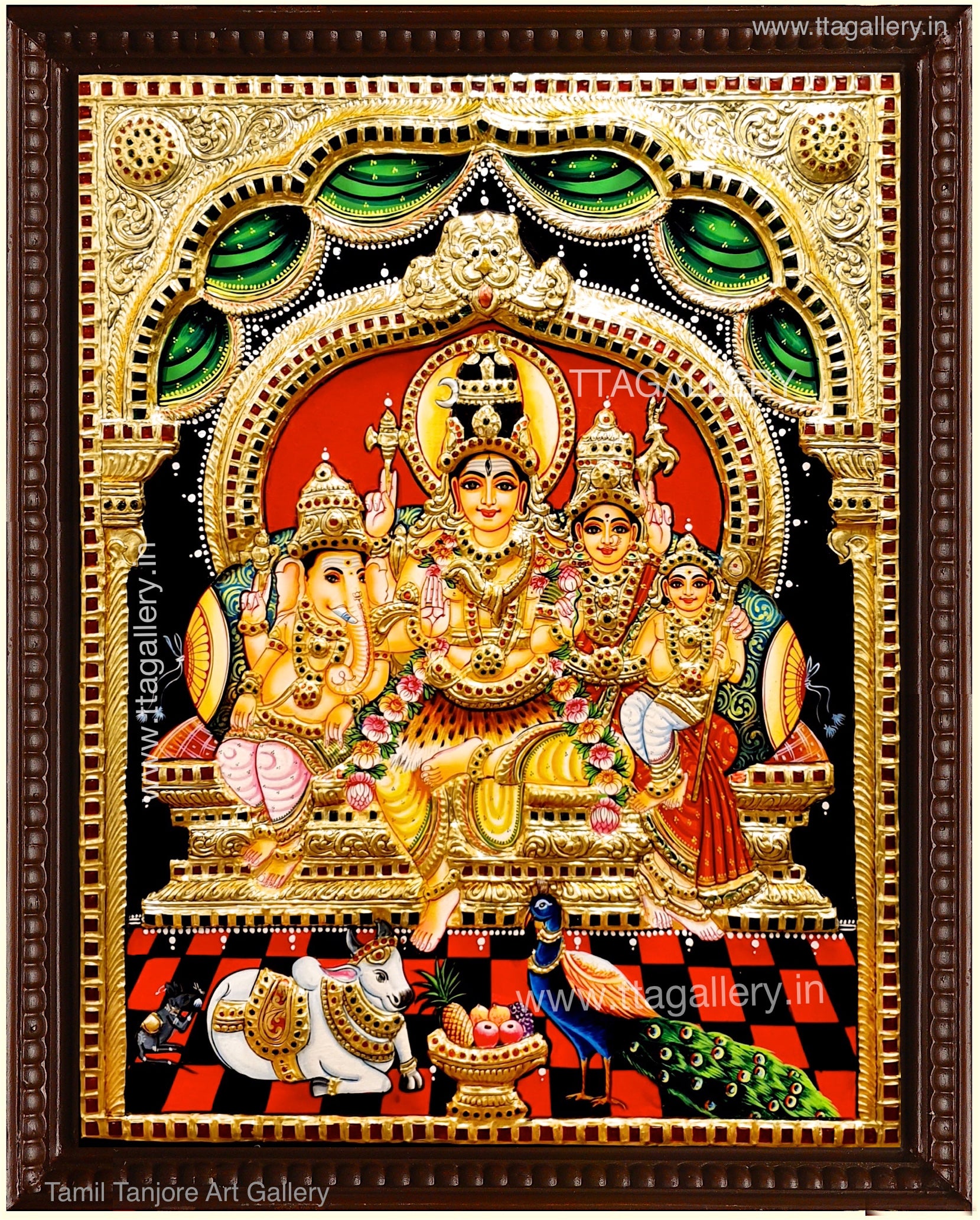 Shiva Family Semi Embossed Tanjore Painting