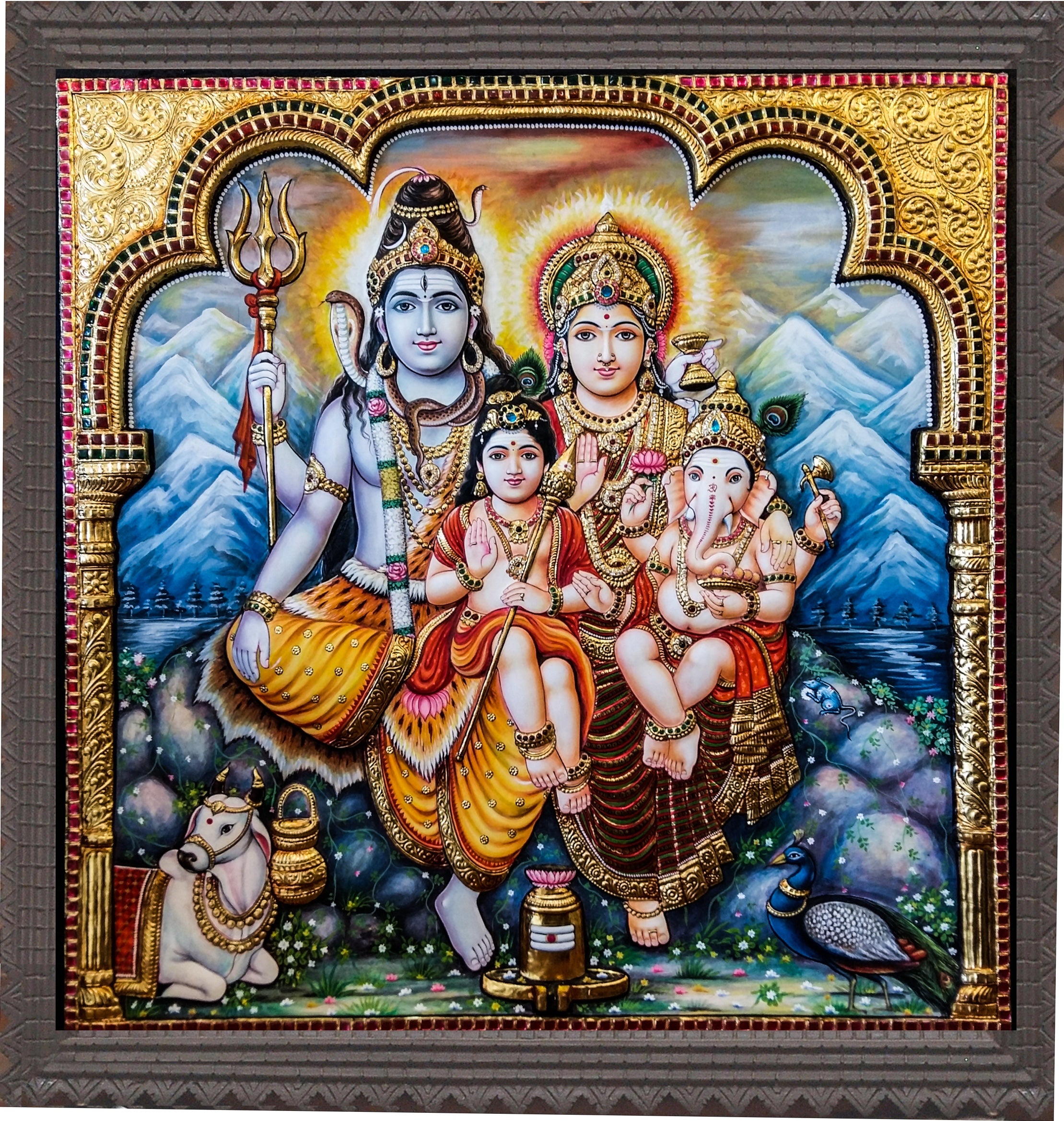 3D Shivan Family Tanjore Painting