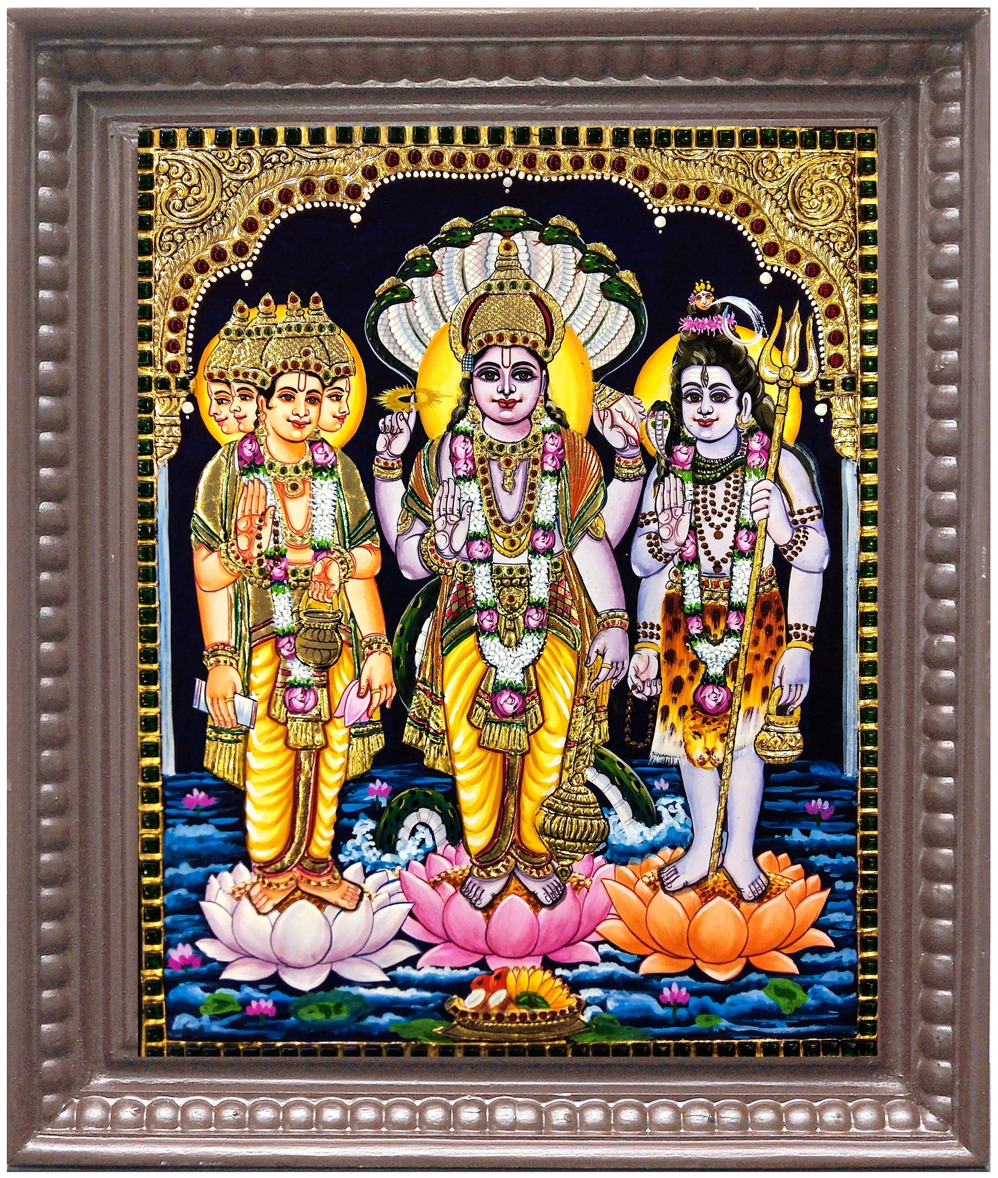 Shivan Vishnu Brahma Tanjore Painting