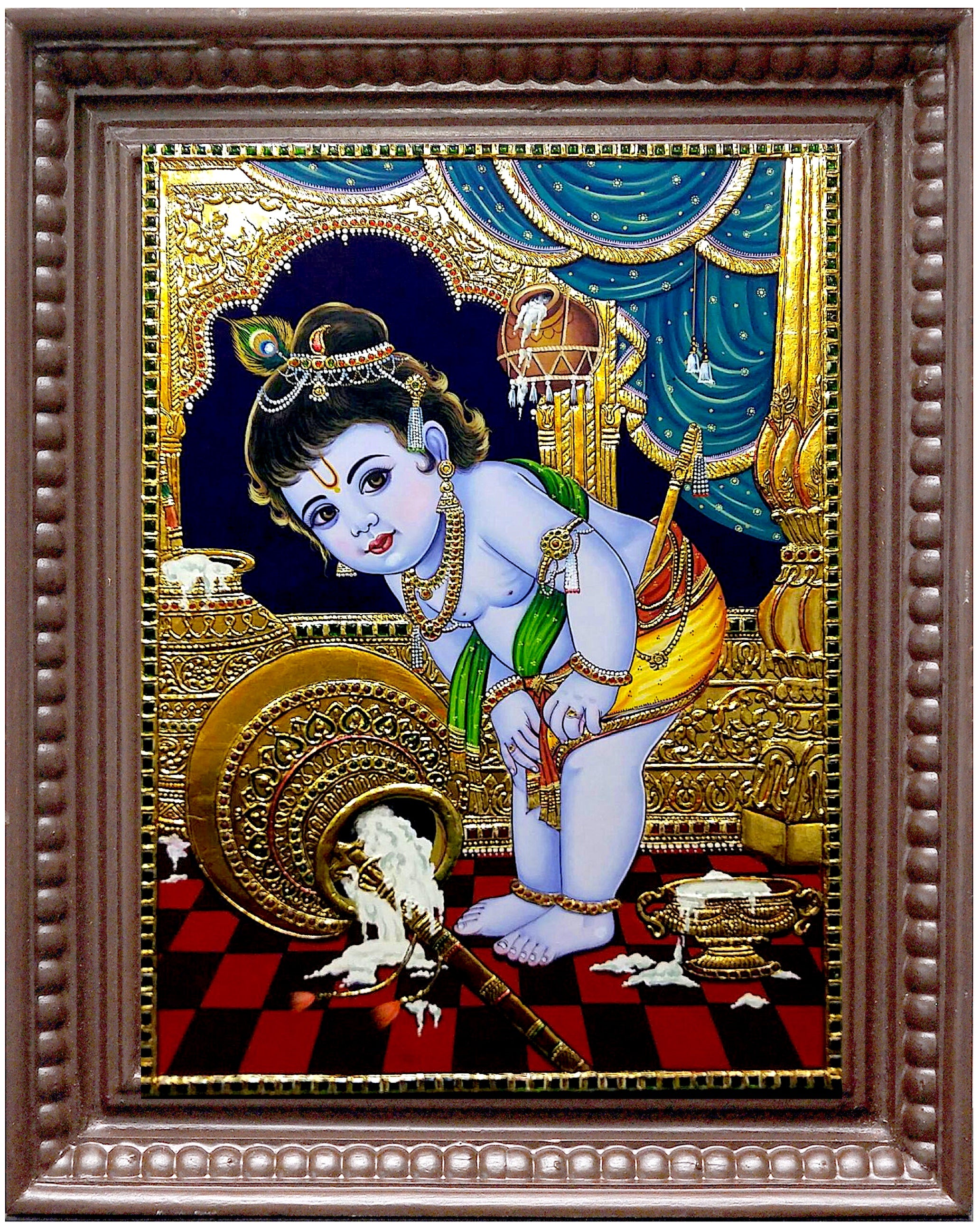 Butter Krishna BLUE 2 Tanjore Painting