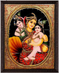 Yasodha with Two Kannan Tanjore Painting